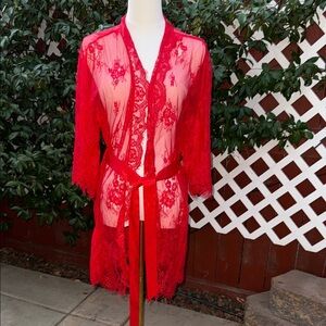 Romantic Red Lace Robe with Flowing Sleeves